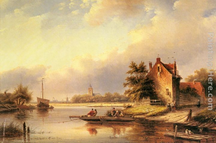 Jan Jacob Coenraad Spohler A Summer's Day at the Ferry Crossing